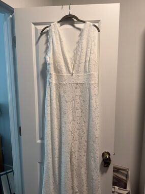 Petal & Pup Eloise White Lace V-Neck Maxi Jumpsuit